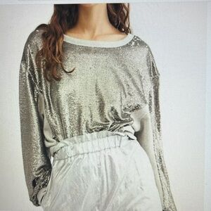 Free People Rise & Shine Sequin Sweatshirt Size Small